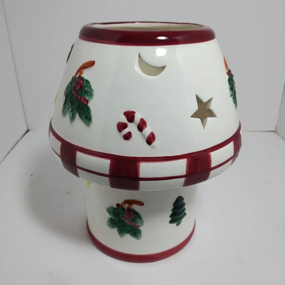 Ceramic Christmas Candle Lamp Shade & Base Holder for Large Pillar Candles 9